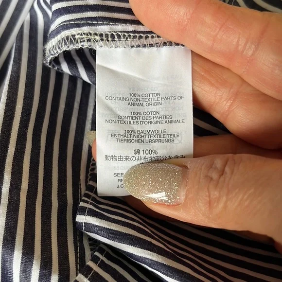 J. Crew Ruffles Off Shoulder Tie Neck blue stripes Top size 2 - Picture 8 of 8